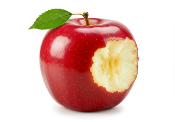 Fresh Red Apple with a Bite Taken Out Isolated on White Background