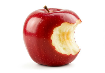 Fresh Red Apple with a Bite Taken Out Isolated on White Background