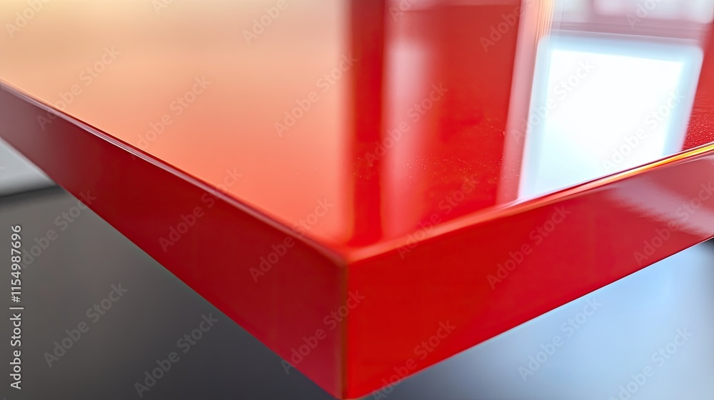 Poster close-up of glossy red surface with sharp edges and reflection