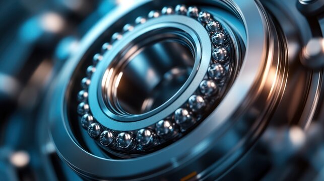 Close-up of metallic ball bearing mechanism.