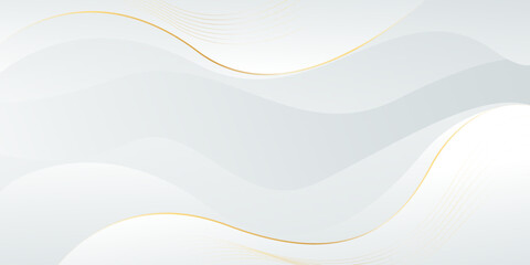 Obraz premium Abstract white-gray luxury wave background with gold lines. Elegant gradient modern wallpapers. Suitable for templates, banners, sales, ads, events, awards, web and pages