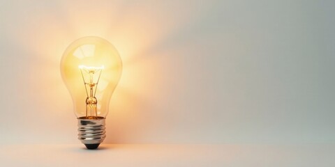 Illuminated Glass Bulb Glowing Brightly on a Simple Background, Symbolizing Inspiration and New Ideas