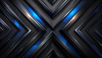 Obraz premium Futuristic abstract background featuring dark metallic chevrons and glowing blue accent 
