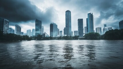 Naklejka premium Urban Cityscape Under Extreme Weather Conditions