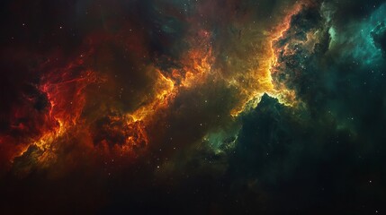 Fototapeta premium Celestial Nebula: Fiery Hues and Cosmic Dust