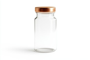 Empty clear glass bottle with copper cap.