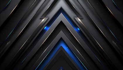 Obraz premium Futuristic abstract background featuring dark metallic chevrons and glowing blue accent 