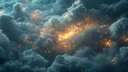 Obraz premium Glowing embers amidst dark, swirling clouds.