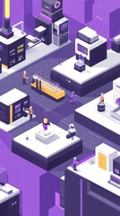 Obraz premium A vibrant isometric cityscape featuring futuristic buildings and characters.