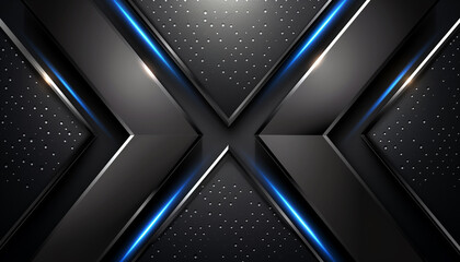 Futuristic abstract background featuring dark metallic chevrons and glowing blue accent
