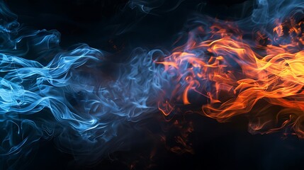 Fototapeta premium Fiery Abstract: A Dance of Blue Smoke and Orange Flames