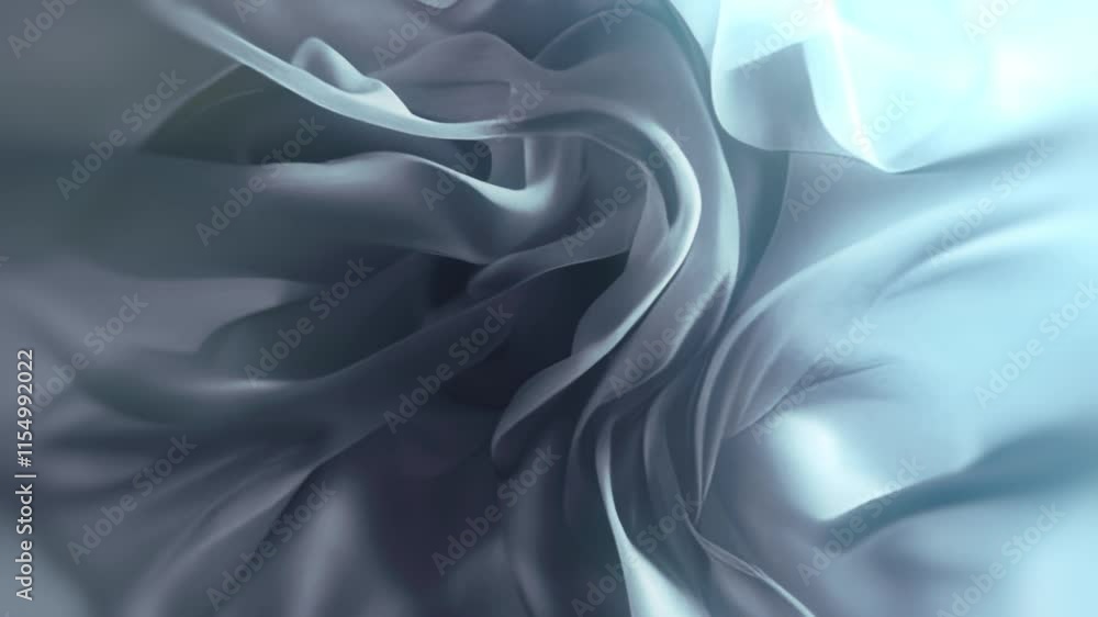 Poster Abstract 3D animation with soft, wavy shapes of translucent fabric flying in the breeze. Contemporary design