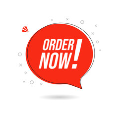 Order Now speech bubble icon badges. Sale quality tags and labels. Template banner shopping badges. Special offer, buy now, sale, discount, shop, black friday. Vector illustration.
