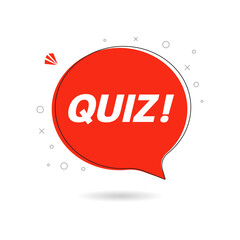 Quiz with speech bubble symbols, concept of questionnaire show sing, quiz button, question competition, exam, interview modern emblem design vector illustration isolated on orange background eps