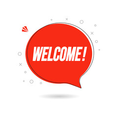 Welcome Speech Bubble, Red Speech Message. Welcome Speech Message Text. Welcome in Flat Vector Bubble. Vector Illustration. EPS 10