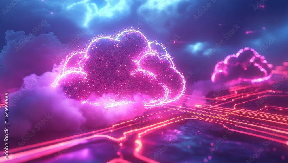 Aufkleber glowing cloud computing network concept.