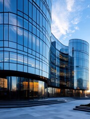 A large building with a glass facade