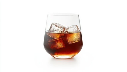 Iced coffee in a glass with ice cubes.