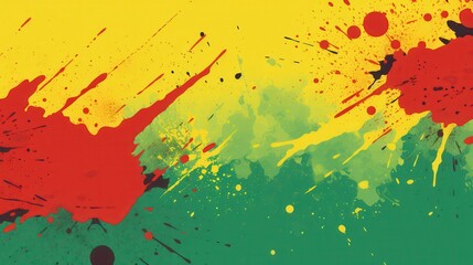 black history month canvas grunge texture concept. Colorful paint splashes on a vibrant background in red, yellow, and green.