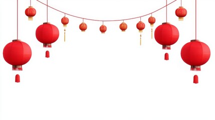 Lunar New Year red lanterns with golden details on white background