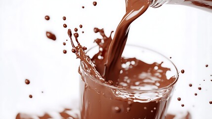 Splash of chocolate in a glass with splashes on a white background