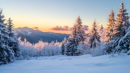 Obraz premium Winter Sunrise in Snowy Mountains. Majestic Mountain Landscape.
