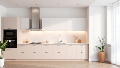 Modern home interiors featuring luxurious kitchen and bathroom designs with contemporary furniture and clean finishes