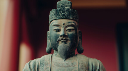 Close-up of an ancient Japanese statue