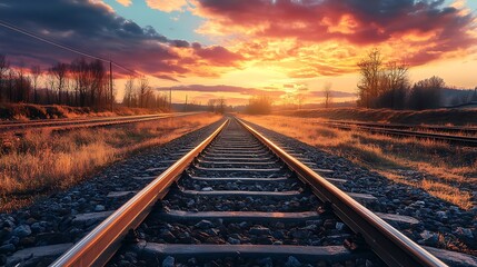 Obraz premium Railroad Tracks at Sunset