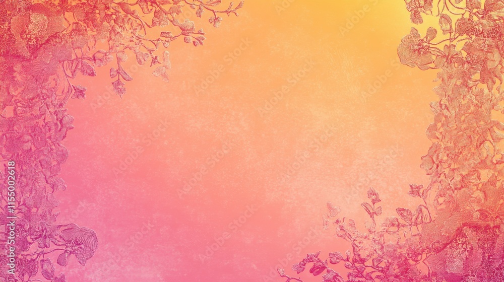 Aufkleber a gradient pink and orange background with delicate lace patterns around the edges.
