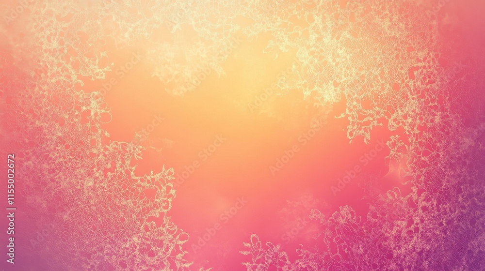 Aufkleber a gradient pink and orange background with delicate lace patterns around the edges.