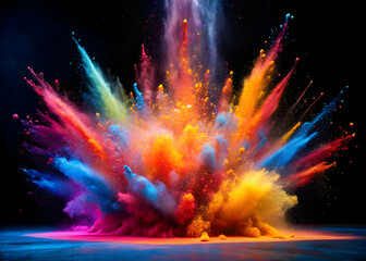 Vibrant Explosion of Colorful Powder on Black Background