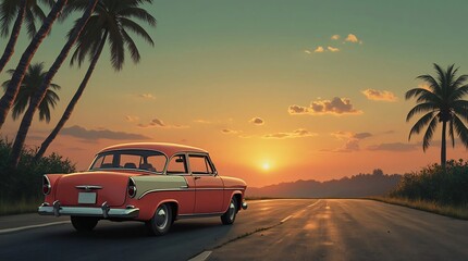 vintage car on the beach