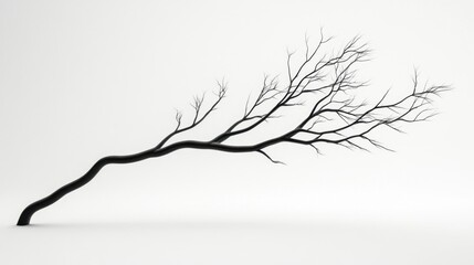 A minimalist 3D model of a single tree branch, set against a clean white background, showcasing its natural curves and simplicity.