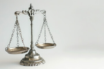 A vintage balance scale symbolizing justice and fairness. isolated on white background