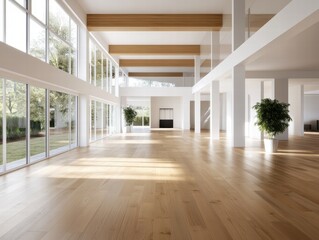 Obraz premium A large open room with a lot of windows and a lot of wood floors