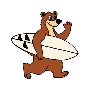 cartoon animal design bear cartoon surfing illustration