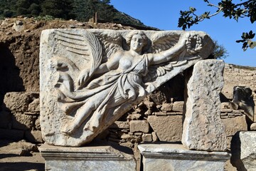 A fragment of ruins in the Turkish ancient city of Ephesus on the site of the Temple of Artemis