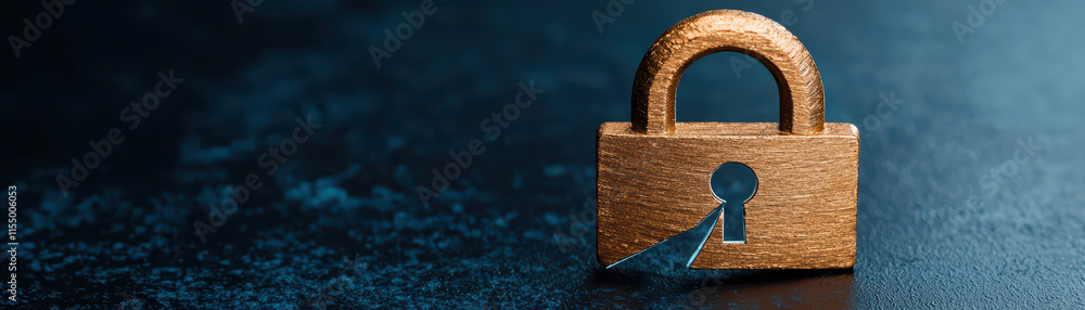 Poster close up of broken padlock icon, symbolizing security issues and vulnerability
