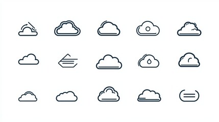 Cloud Computing Icon Set: Minimalist Line Art Design