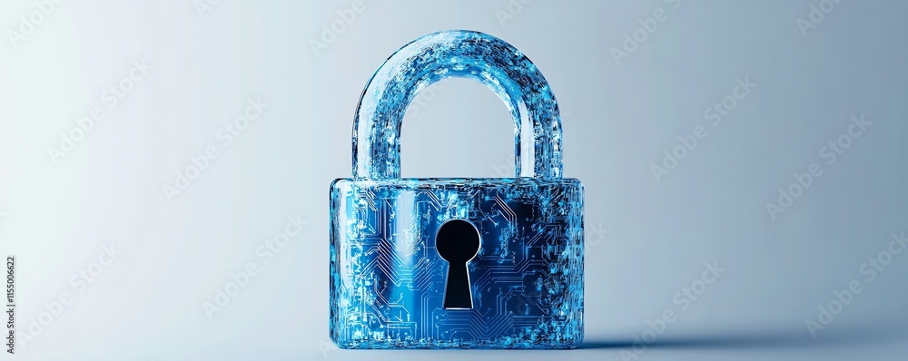 Aufkleber Tech security concept with a digital padlock icon featuring blue circuitry lines, minimalistic style, and a white background, 3D rendering