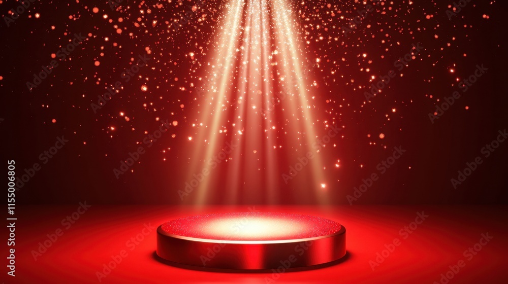 Poster a vibrant red background with a spotlight effect in the center for text placement.