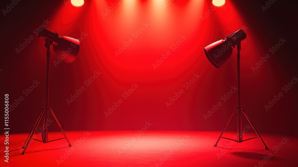 Poster a vibrant red background with a spotlight effect in the center for text placement.