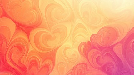 A warm orange-pink gradient background with swirls forming subtle heart shapes.