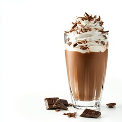Rich chocolate milkshake in a glass. Featuring chocolate sprinkles and whipped cream