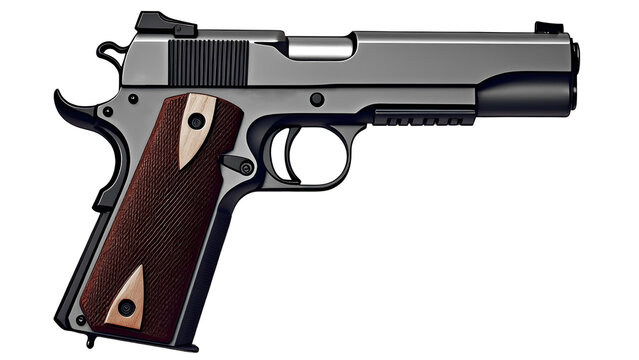 silver pistol with brown grip on white clip art preview