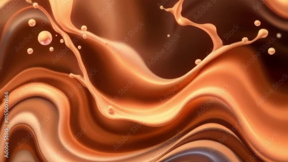 Poster Animation with smooth milk and coffee shapes in an abstract style. Futuristic background