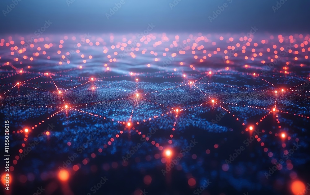 Aufkleber Concept of social network technologies with 3D rendered user symbols, connected by dynamic lines on an abstract dark blue backdrop, representing digital communication
