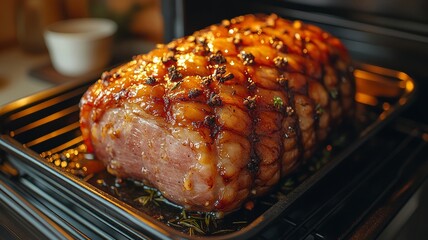 Glazed ham fresh out of the oven