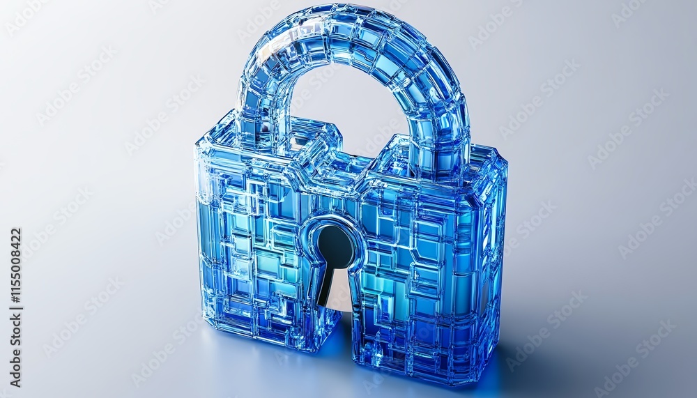 Aufkleber digital padlock icon with blue circuitry patterns, minimalistic style, white background, symbolizing